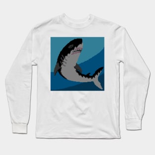 Pixel Megalodon - White Long Sleeve T-Shirt